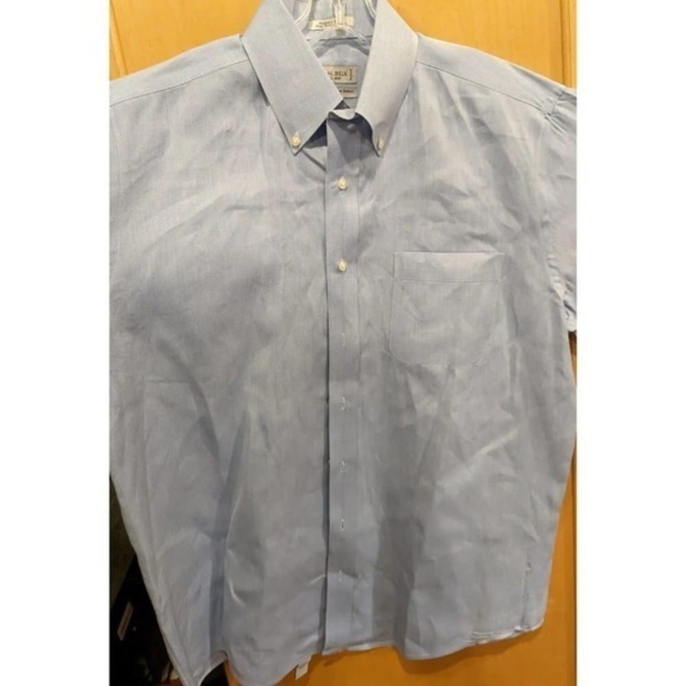 WH Belk Shirt Men 16x32/33 Blue Button‎ Down shirt cotton long sleeve